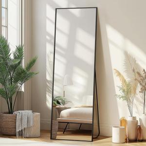 Delma Wall Full Length Mirror,Standing Mirror Full Body,Large Floor for Wall Door Bedroom Bathroom Living Room with Aluminium Frame(with Stand,56x15-Black) (56"L x 15"W, Rect Black)
