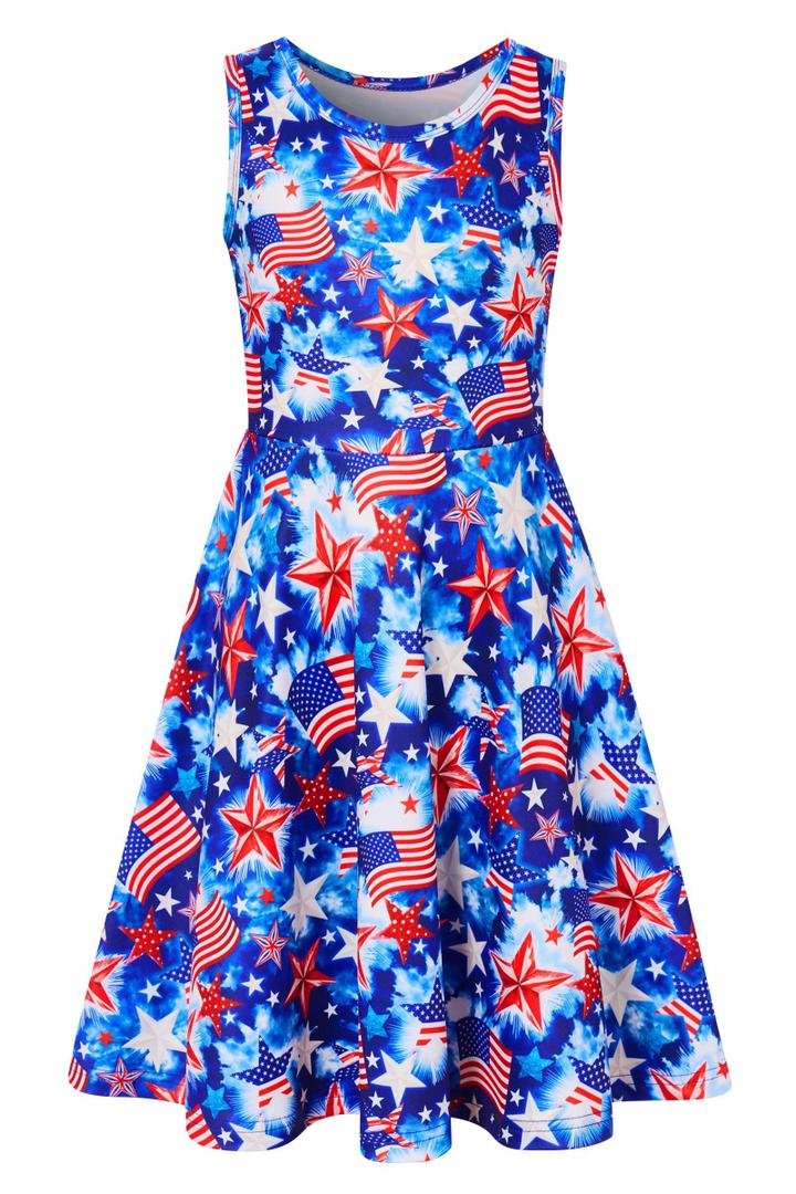 Funnycokid Toddler Girls Patriotic Dress 4th of July Anniversary Sundress USA Independence 4t 5t Memorial Day American Flag Outfit 4-5 Years (S)