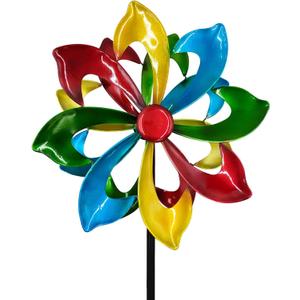 Colorful Metal Wind Spinners for Outdoor - 13 Inch Smooth Spinning Garden Wind Sculptures, Wind-Catcher with Upgraded Stable Stakes for Yard & Patio Decoration