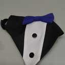 Dog Wedding Outfit, Tux Suit Dog Tuxedo Collars Bandana with Bow Tie for Small Medium Large Pet Dogs, Blue L
