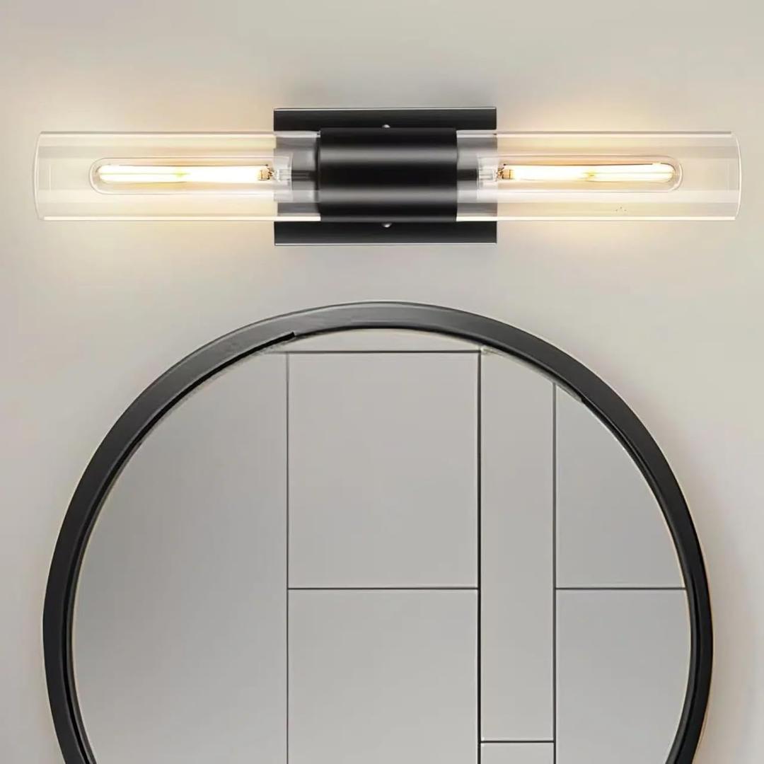 21" Matte Black Bathroom Light Fixtures Over Mirror,2-Light Bathroom Vanity Lights Above Mirror,Modern Hardwired Wall Sconce Lighting for Powder Room Restroom Hallway Kitchen E26 T10 Bulbs(Excluded)