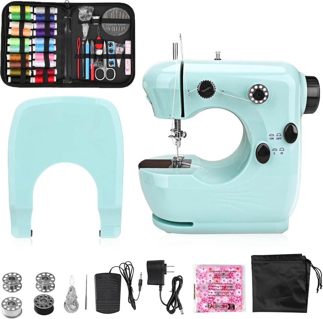 Mini Sewing Machine Portable sor BeginnersSmall Easy Use Sewing Machines with Sew Kits, Cover and Extension Table Green