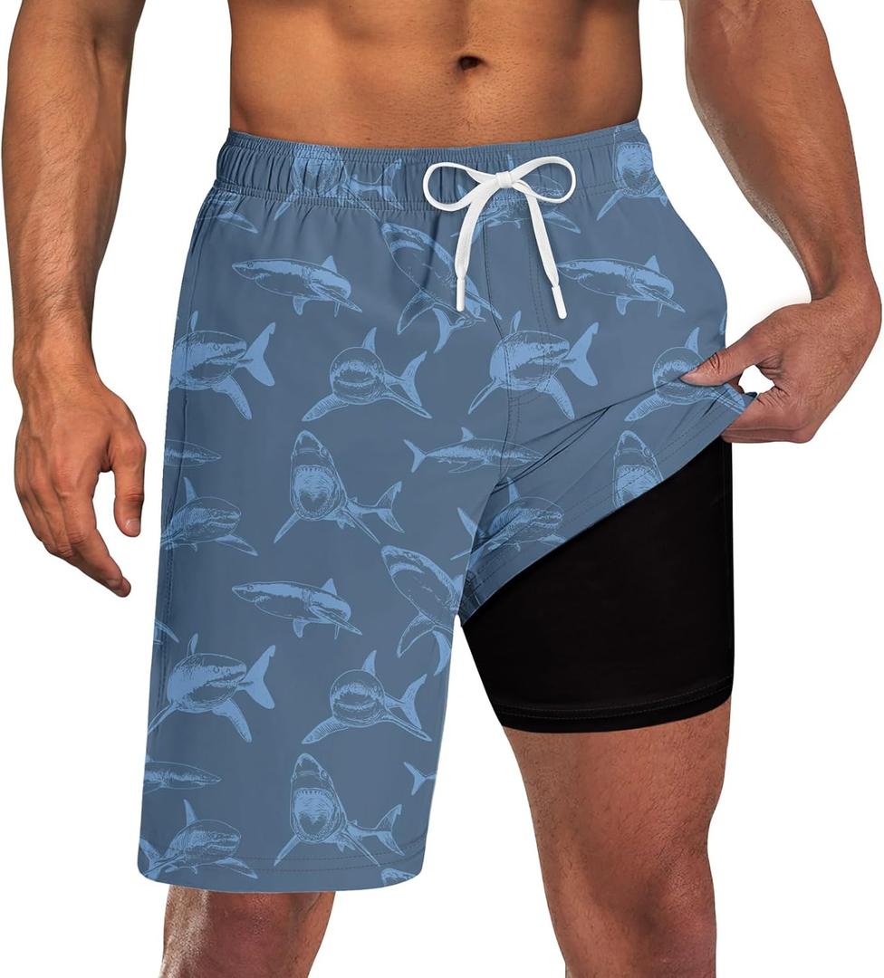 Goodstoworld Mens Swim Trunks with Compression Liner 9'' Inseam Quick Dry Swimsuit Shorts M-3XL (XXXL)