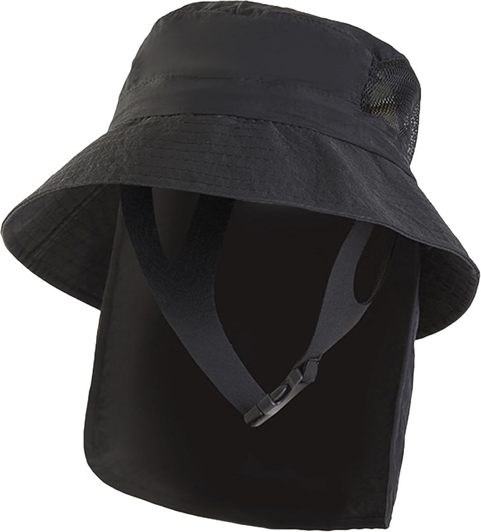 Summer Men Quick Drying Sun Hat Sunscreen Surf Hat with Windproof Drawstring Package for Hiking Fishing Outdoor (Black)