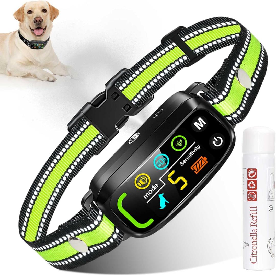 Citronella Bark Collar [1* Spray Refill] Anti Barking Training Collar, Citronella Dog with 5 Adjustable Sensitivity Beep/Vibration/Spray for L/M/S Dog Training-Green