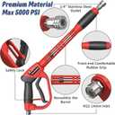Pressure Washer Gun, with Replacement Wand Extension, 40 Inch Power Washer Long Gun with 5 Nozzle Tips and M22 fittings, Max 5000 PSI