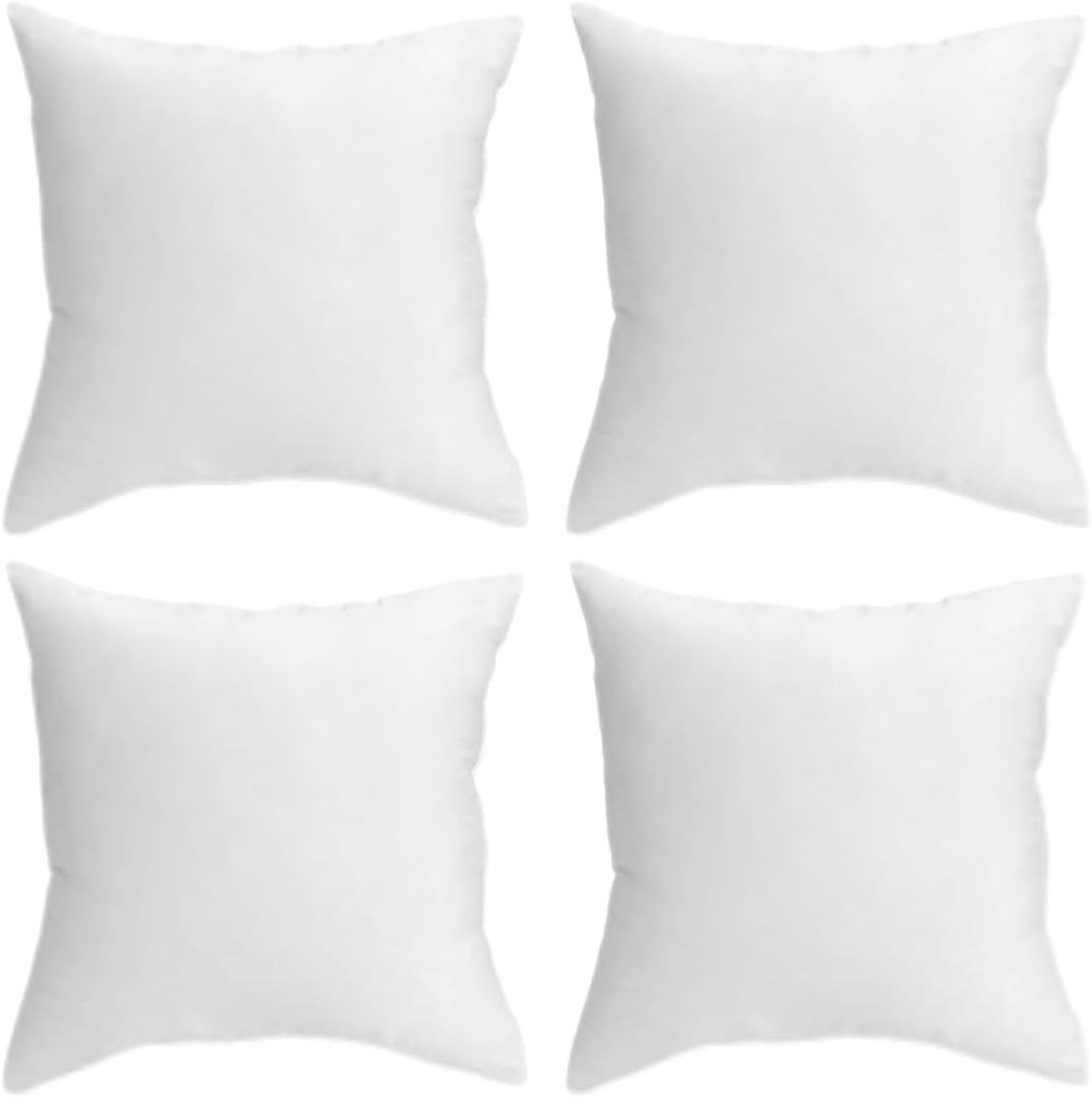 QUBA LINEN 18 x 18 Throw Pillow Insert - Pack of 4 White, Down Alternative Pillow Inserts for Decorative Pillow Covers, Throw Pillows for Bed, Couch Pillows for Living Room (18" x 18" (Pack of 4))
