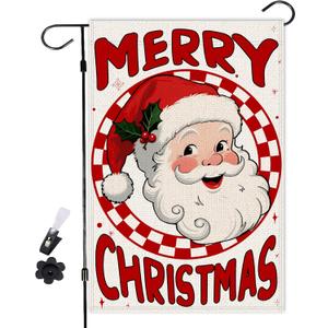 Merry Christmas Garden Flags 12x18 inch Double Sided, Burlap Holiday Red Yard Flags Christmas Decorations for Outside