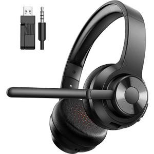 Wireless Headset with Mic for Work, Bluetooth 5.4 Office Headset with AI Noise Cancelling, USB A/C Dongle & Mic Mute for Computer Laptop PC, Lightweight Design for Call Center