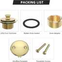 Brushed Gold Bathtub Drain Bath Tub Trim Set Conversion Kit Assembly, All Brass Lift and Turn Twist Tub Drains Replacement Trim Kit with Two-Hole Overflow Faceplate