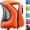 Snorkel Vest for Adults, Inflatable Snorkeling Vest for Men & Women, Portable Swim Jacket & Buoyancy Vest for Snorkeling, Swimming, Kayaking, Boating (Orange)