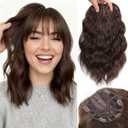 Kintama Brown Hair Topper for Women with Bangs - Clip-in Hair Piece for Thinning Hair - Volumizing Topper Wiglet for Instant Volume & Natural Look (Short)