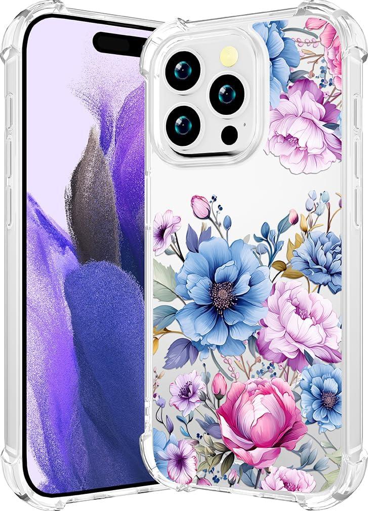 Compatible with iPhone 16 Pro Case Clear Cute for Women - Rugged Phone Cases Funda Protector Cover Skin (Blue Watercolor Floral Illustration) Compatible with iPhone 16 Pro Case Clear Cute for Women - Rugged Phone Cases Funda Protector Cover Skin (Blue Watercolor Floral Illustration)