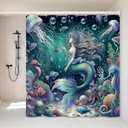 Cute Mermaid Shower Curtain- 72x72 Inch Coral Octopus Bathroom Decor with 12 Hooks -Ocean Waterproof Curtains - Modern Home Bedroom Decor & Birthday Festival Gifts Girls Women