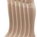 Silky Toes Sheer Knee High Stockings for Women, 6 Pairs Nylon Trouser Socks (One Size, Nude)