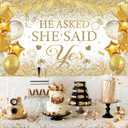 Gold Engagement Party Decorations White Gold Engagement Banner Backdrop He Asked She Said Yes Banner Decorations Wedding Just Engaged Backdrop for Wedding Happy Engagd Party Favors