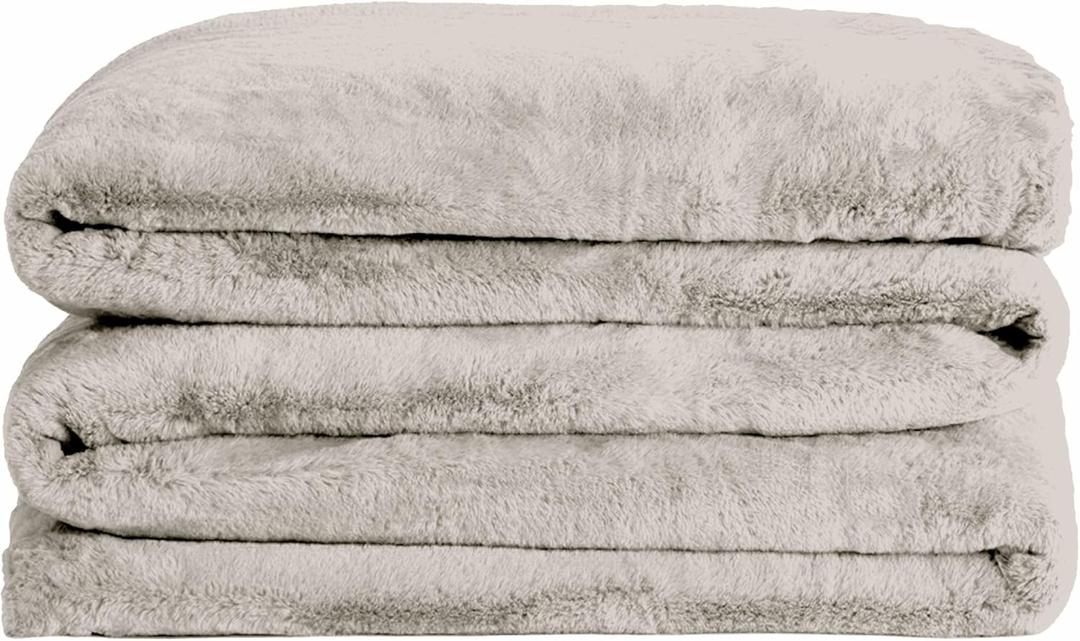 UnHide Cuddle Puddle - Faux Fur Blanket - Oversized, Lightweight, Extra Soft Blanket - Machine Washable - Add a Layer of Softness to Any Bed or Couch - 100” x 100” - Greige