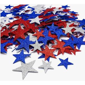 3 x mdgfge Patriotic Star Stickers July 4th Foam Stickers Star Shape Glitter Foam Stickers Self Adhesive Red White Blue for Independence Day Family Party Arts Crafts Decoration Supplies (150 Pcs)