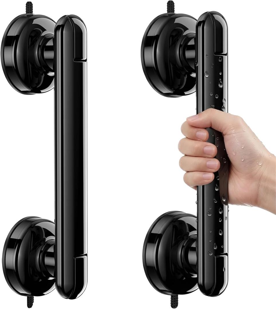 2 Pack Grab Bars for Bathtubs and Showers, 11 Inch Bathroom Safety Grip No Drilling & Waterproof, 230lbs Heavy Duty Shower Handle Removable Bath Handrails for Seniors and Elderly, Black