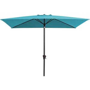 JEAREY 6.5x10ft Olefin Rectangular Patio Umbrella, Rectangle Outdoor Umbrellas with Auto Tilt Crank System, Market Table Umbrella UV Protection Fade-Resistant for Pool Deck Garden Yard, Lake Blue