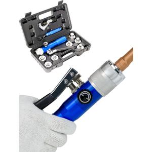 AMZCNC Hydraulic Tube Expander Compact Swaging Tool Kit with Tube Cutter, Deburring Tool and 7 Expander Heads for 3/8 to 1-1/8 Inches Copper Pipes HVAC Expander Tools (3/8~1-1/8)
