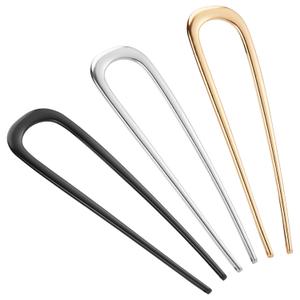 BEoffer French Hair Pin 3PCS Metal Hair Pins for Women Elegant French Twists, Buns and Updos with No Hair Damage, U-shaped French Pin Great Hold and Comfortable Keeps Hair in Place (Gold Black Silver)