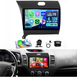 4G+128G Car Radio for Kia Forte Cerato K3 2013-2018, 9'' Incell Touchscreen Stereo Android 15 Wireless Carplay Android Auto 32EQ 5G WiFi 1080P Bluetooth GPS Navigation+Free AHD Backup Camera