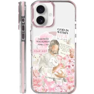 Clear Case for iPhone 16 Plus, [Magnetic Charging Compatible][Military-Grade Protection][Anti-Yellowing] Shockproof Slim Magnetic Phone Case for iPhone 16 Plus, A Pink Jesus