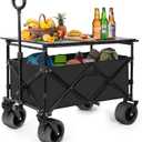 Collapsible Wagon with Table, Large Capacity Foldable Wagons Carts, Beach Wagon with Big Wheels, Heavy Duty Beach Car Utility Wagon for Outdoor Park, Shopping, Sports, Camping, Garden