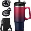 30 oz Tumbler with Handle and Straw - Flip Lid, Silicone Boot, Strap Carrier Bag, Cold 36H & Hot 12H, Stainless-Steel Coffee Tumbler Travel Mug, Insulated Water Bottle Coffee Cup for Women Men