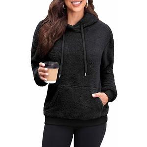 Neineiwu Womens Casual Sherpa Hoodies Fleece Sweatshirts Fuzzy Pullover Fluffy Outerwear with Pockets, Size: S