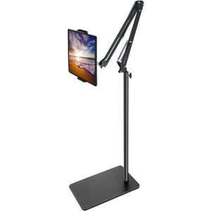 Tablet Floor Stand with Double Weight Base, Overhead Bed Phone Mount Height Adjustable Arm Stretchable Stand Holder, Compatible with iPad Mini Air Pro, Galaxy Tab, Kindle, Switch, Cell Phones