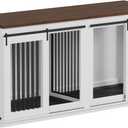 GarveeHome Large Dog Crate Furniture for Large Breed, Heavy Duty Dog Kennel with Divider, All Steel Frame Crate Tv Stand, Farmhouse Furniture Style End Table