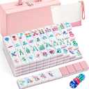 Soulchen 1.2 Inch Acrylic Pink American Mahjong Set 168 Blossom Numbered Tiles, Tiles Bag and Portable Travel Case Classic Complete Mahjong Set for Adult Collection Gift