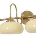 KCO Lighting Brushed Gold Gooseneck Sconce Mid Century Modern Bathroom Vanity Light Vintage Brass Wall Sconce 3 Light Glass Vanity Light, 29.5" x 14" x 9.6"
