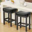 Counter Height Bar Stools Set of 2, 24 Inch Barstools for Kitchen Island Counter, Bonded Leather Kitchen Stools with Thick Saddle Seats & Heavy Duty Metal Base, Easy Assembly, All Black