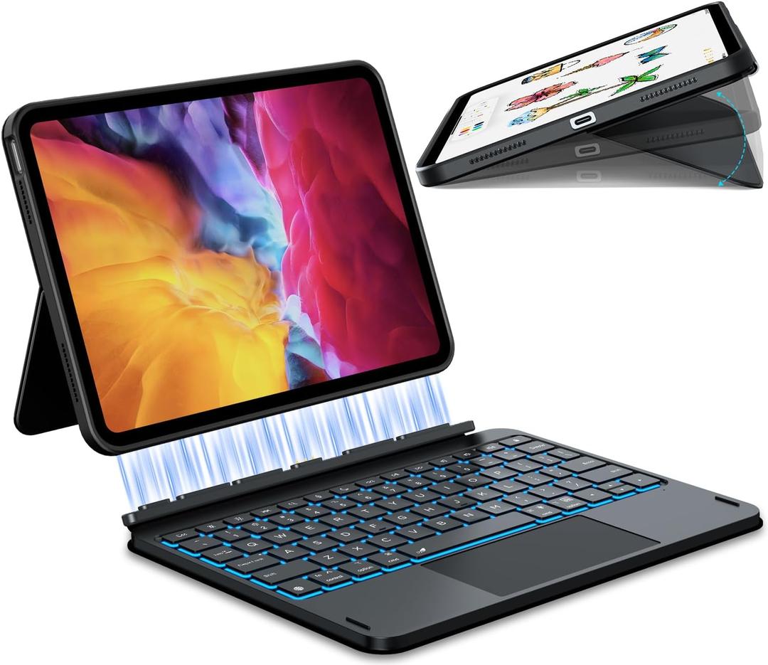 ORDA Detachable Keyboard Folio for iPad A16 Case with Keyboard (11th Gen,2025) iPad 10th Generation Case with Keyboard(10.9" 2022) Smart Magnetic Bluetooth Connector,Multi-Gestures Trackpad,Backlight (Black)