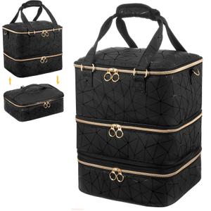 Uross Nail Polish Organizer Bag Holds 84 Bottles Nail Polish & Nail Lamp, Gel Nail Polish Organizers and Storage box for Nail Tech, Nail Kit Supplies Organizer Case-Black (X Large - 11 x 9.5 x 13 inch (84 bottles))