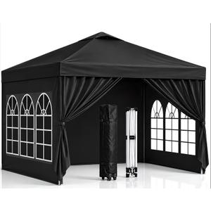 10x10 Pop Up Canopy with Sidewalls- Portable Sun Shade Beach Tent, Gazebo Heavy Duty with Cover Wheeled Bag, Ideal for Parties, Backyard, Camping (Black)