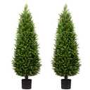 4ft Artificial Cedar Trees Artificial Topiary Trees Set of 2 Faux Cypress Plants UV Resistant Potted Bushes Faux Shrubs for Outdoor Indoor Front Porch Garden