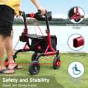 MAXWALK Walkers for Seniors, Rollator Walker with Seat, 8" Rubber Wheels All Terrain Rollator Walker with Backrest, Aluminum Walkers Built-in Cable, Foldable and Adjustable Height for Seniors, Red