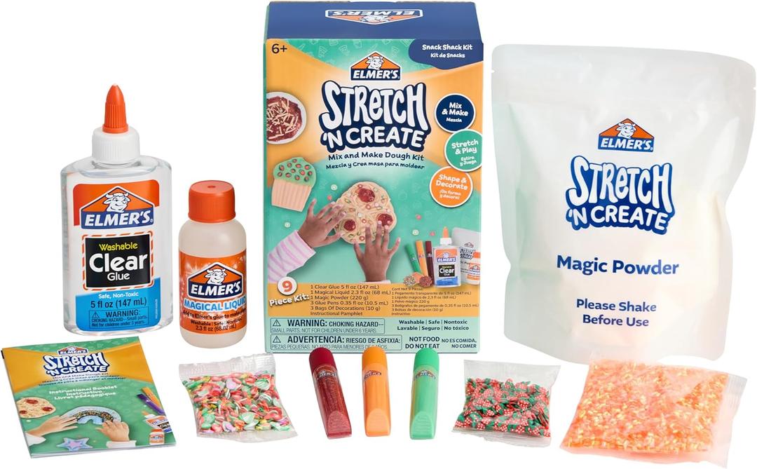 Elmers Stretch 'N Create Dough Kit, 3 Ways to Play, Snack Shack Kit, 9 Count - Perfect for Birthday Party Gift, School Classroom Activity, Kids Craft Summer Fun