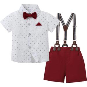 DISAUR Baby Boy Suit Set Toddler Boy Short Sleeves Shirt Suspender Pants Bowtie Outfit Gentleman Wedding Wear for 1-5 Years