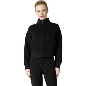 Women's Fleeced Performance Jacket - Full-Zip Stand-Up Collar, Warm Fleece for Winter Daily Wear (Black, XS)