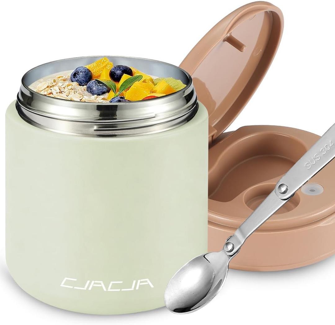 Thermo for Hot Food Kids - 15.2oz, Leak Proof Insulated Food Jar, Soup Thermo, Insulated Lunch Containers, Termos Para Comida Caliente, Wide Mouth Lunch Box with Folding Spoon and Handle (Green)