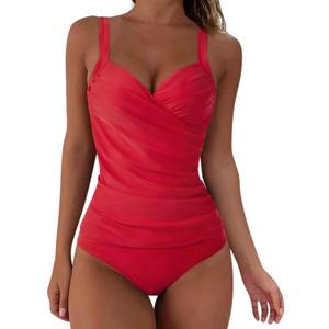 SUUKSESS Women Sexy Twist Push Up Tankini Swimsuit Tummy Control Bathing Suits (Small, 72 Red)