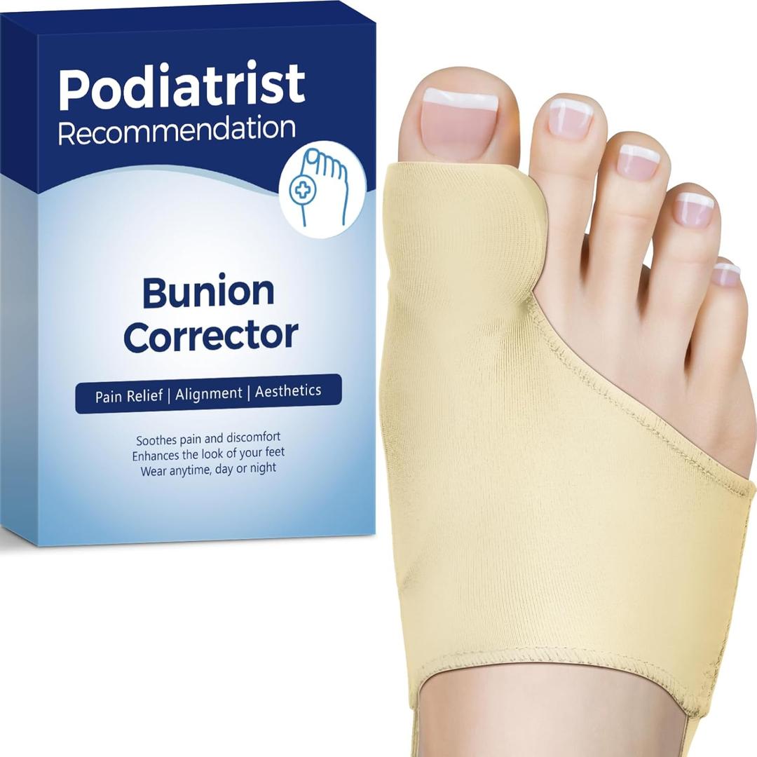 Bunion Corrector for Women and Men, Breathable Big Toe Straightener, Bunion Relief Splint & Pad, Comfortable for Day/Night Use, Fit for R/L, Washable, Beige-M-1 Pack