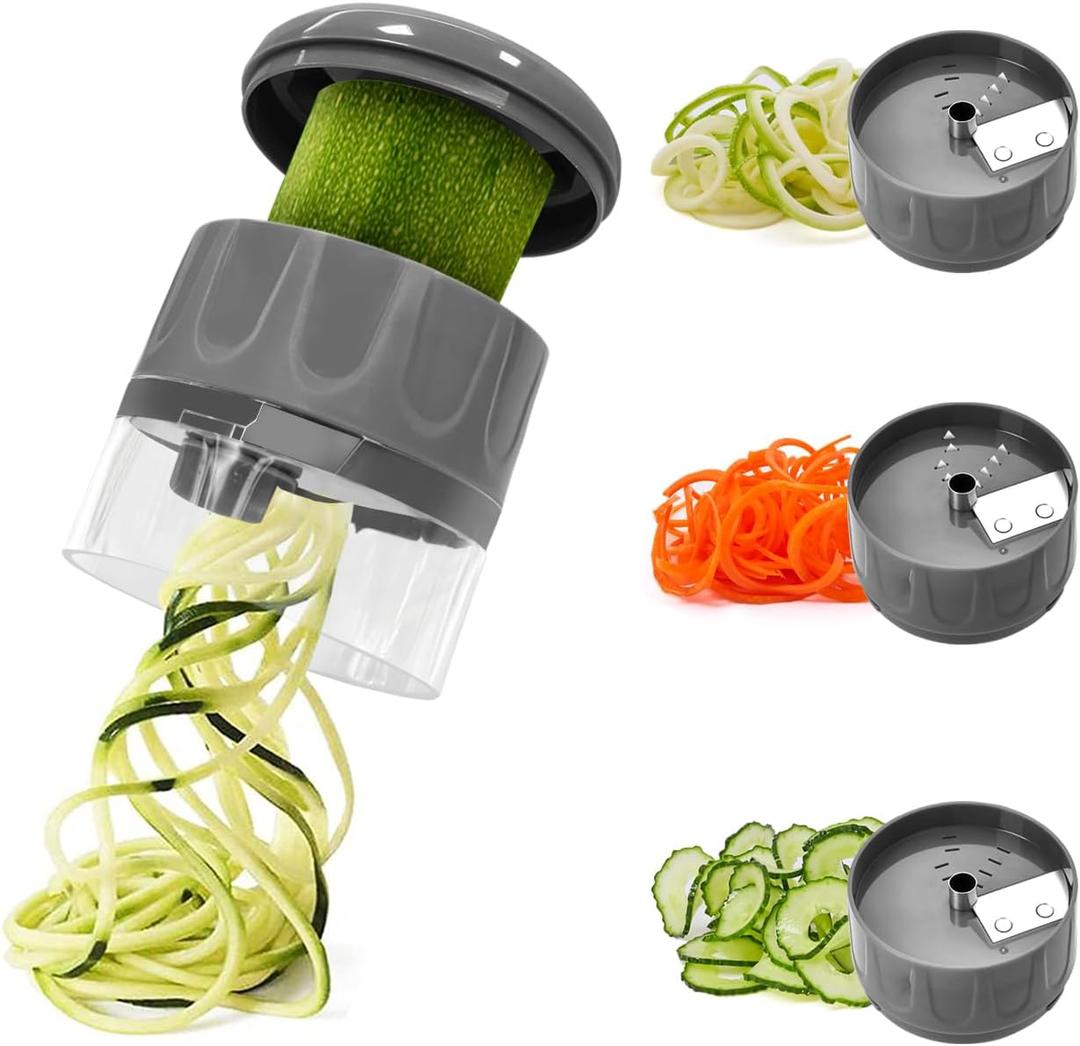 3 in 1 Vegetable Spiralizer Slicer, Adjustable Zucchini Carrot Noodle Maker, Cucumber Spiral Cutter, Easy to Use Kitchen ToolDark Grey