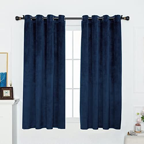 FY FIBER HOUSE Velvet Vintage Curtains Panels Thermal Insulated Royal Privacy Window Shade Drapes for Bedroom/Sliding Glass Door Bedroom Living Room Office 52Wx63L Inch 2 Panels Dark Blue