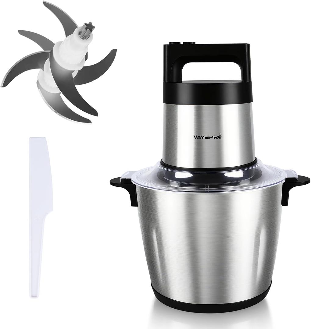 Vayepro 24 Cup Large Capacity Electric mixers, Electric Food Blenders with Stainless Steel Bowl, 2 Speed, 4 Bi-Level Bladesand Spatula, 6L 800W Food Processors for Meat, Onion, Vegetables, Fruits